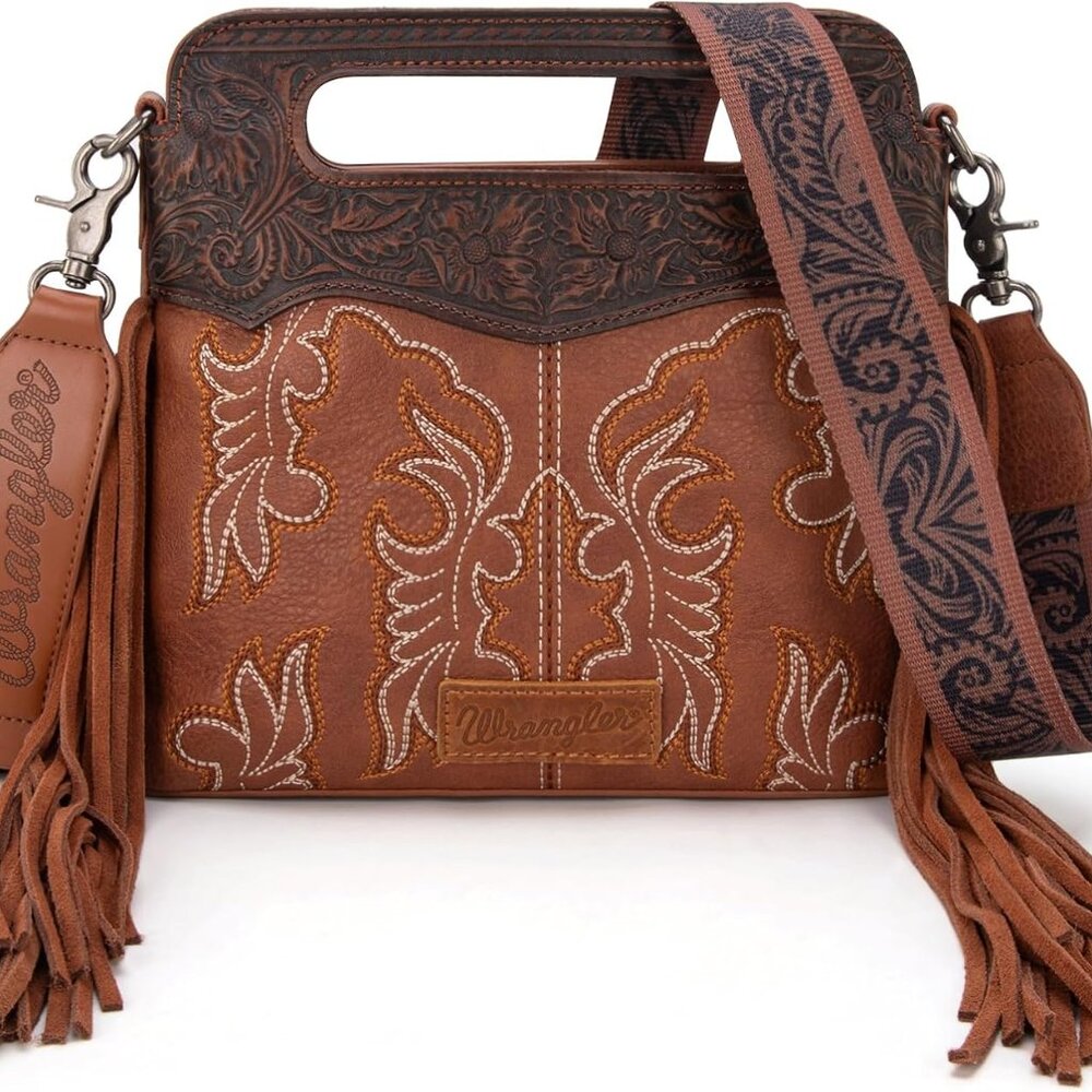 Wrangler Crossbody Bags for Women Western Fringe Top Handle Handbags Embroidered - Picture 3 of 7